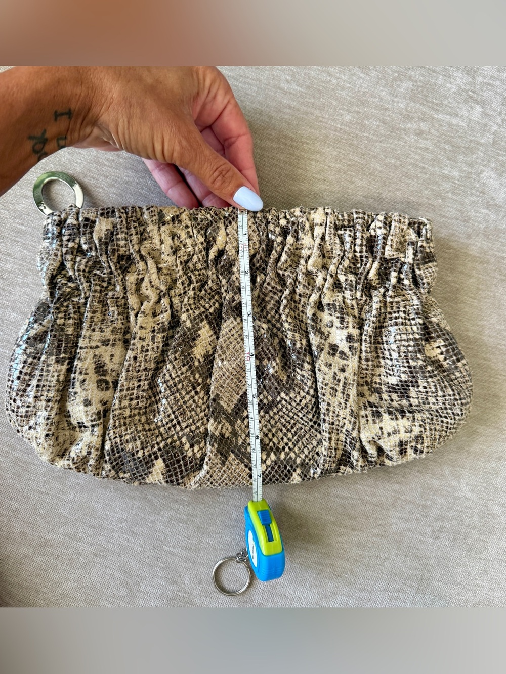 Michael Kors Ruched Snake-Print Clutch in Beige and Brown - Picture 8 of 8